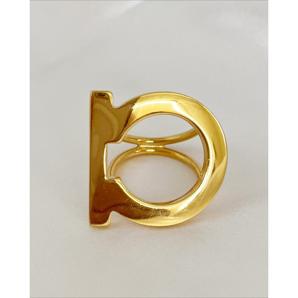 SALVATORE FERRAGAMO Gancini Gold Plated Scarf Ring With Box Womens Luxury - Picture 9 of 11